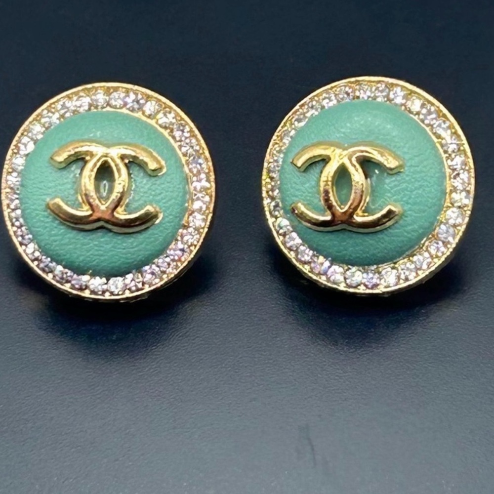 CHANEL Gold and Teal Earrings